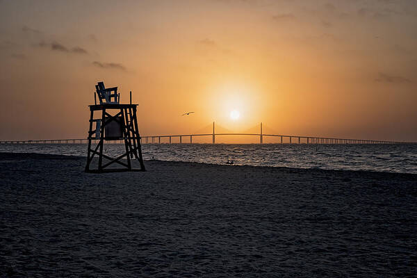 Sunrise Poster featuring the photograph Sunrise at the Skyway Bridge by Michael White