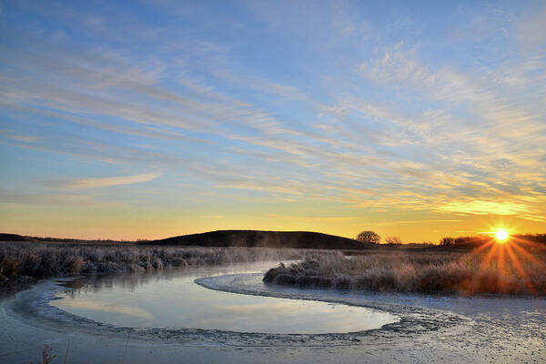 Glacial Park Poster featuring the photograph Sunrise on Frozen, Frosted Nippersink Creek by Ray Mathis