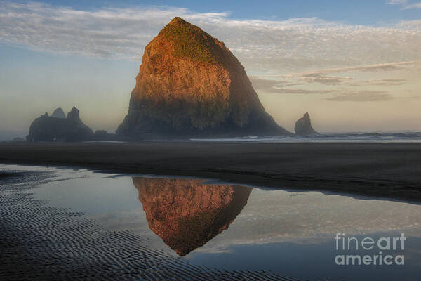 Waterscapes Poster featuring the photograph Sunrise on Haystack Rock - Oregon by Sandra Bronstein
