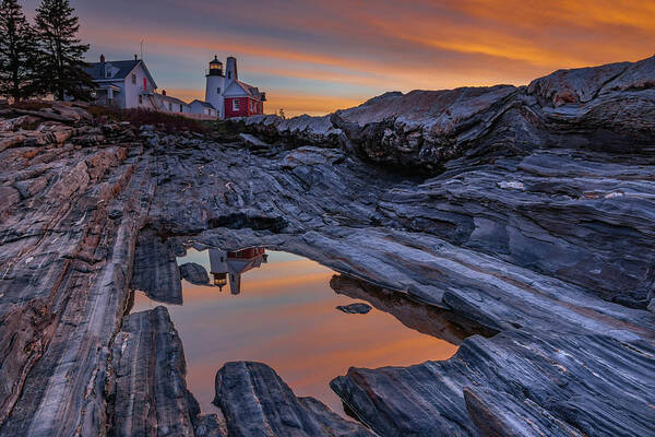 Pemaquid Point Lighthouse Poster featuring the photograph Sunrise Reflections at Pemaquid Point by Kristen Wilkinson