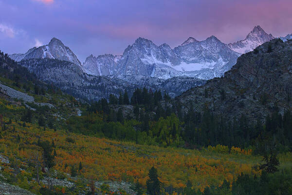Fall Poster featuring the photograph Sunset at Bishop Canyon in the Eastern Sierras during autumn by Jetson Nguyen