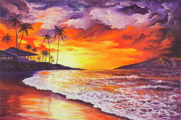 Darice Poster featuring the painting Sunset At Kapalua Bay by Darice Machel McGuire