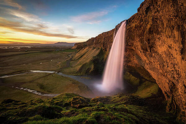 Iceland Poster featuring the photograph Sunset at Seljalandsfoss by James Udall