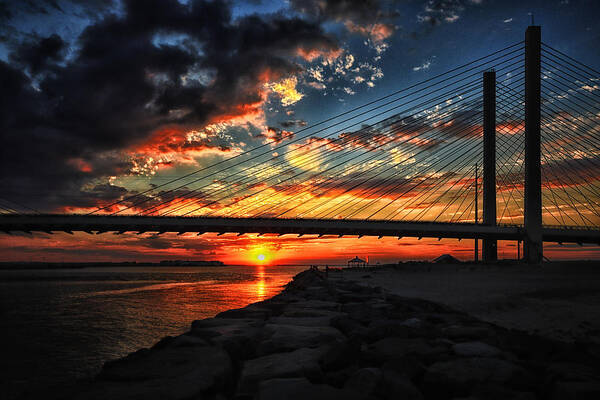 Indian River Bridge Poster featuring the photograph Sunset Bridge at Indian River Inlet by Bill Swartwout
