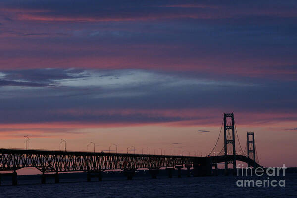 Mackinaw City Poster featuring the photograph Sunset Bridge by Linda Shafer