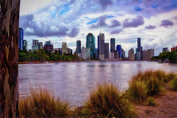 Brisbane Poster featuring the digital art Sunset Brisbane by Chris Hood
