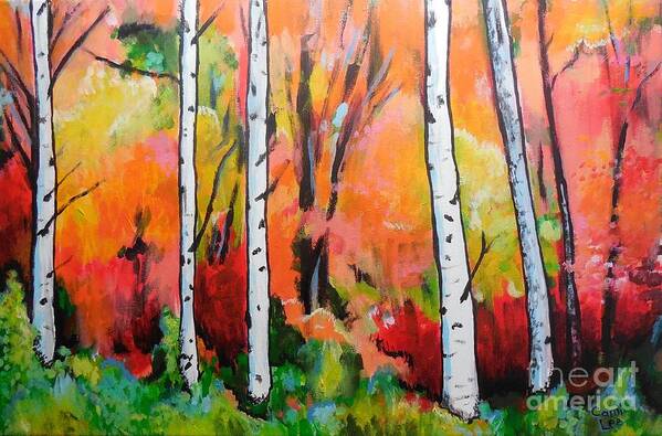 Sunset Poster featuring the painting Sunset in an Aspen Grove by Cami Lee