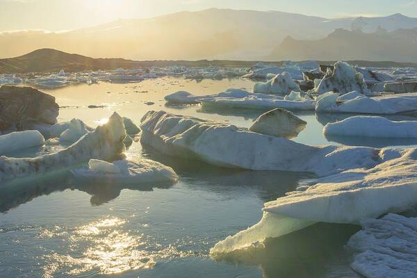 Iceland Poster featuring the photograph Sunset over Jokulsarlon Glacier Lagoon by Brad Scott