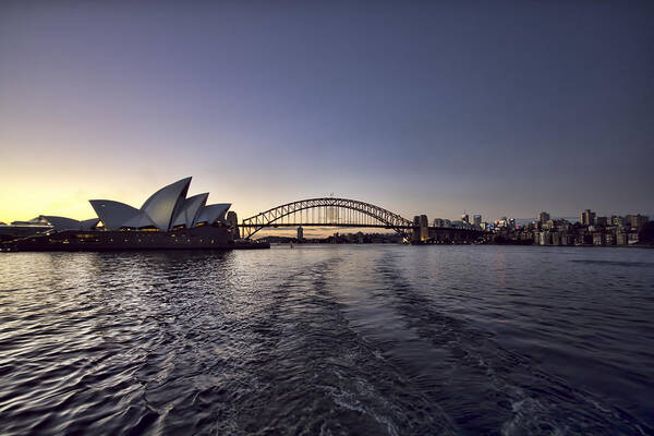 Sunset Poster featuring the photograph Sunset over Sydney Harbor Bridge and Sydney Opera House by Douglas Barnard