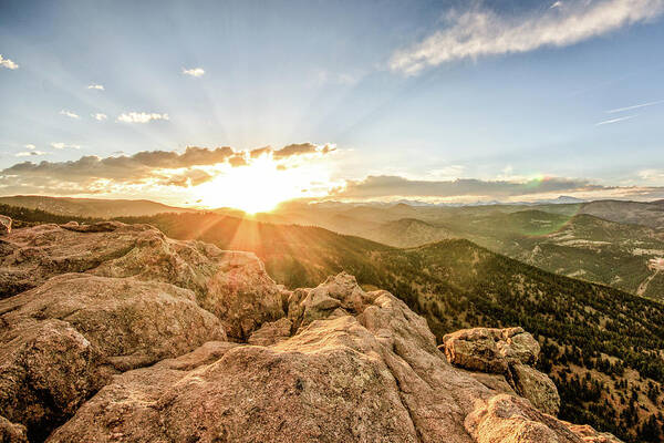 Boulder Poster featuring the photograph Sunset over the Mountains of Flaggstaff Road in Boulder, Colorad by Peter Ciro