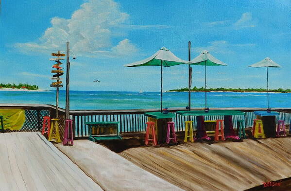 An Incredible View From The Sunset Pier Tiki Bar In Key West Florida Poster featuring the painting Sunset Pier Tiki Bar - Key West Florida by Lloyd Dobson