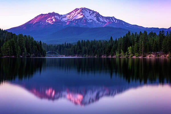 California Poster featuring the photograph Sunset Reflection on Lake Siskiyou of Mount Shasta by John Hight