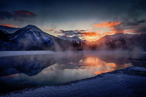 Alberta Poster featuring the photograph Sunset, Vermilion Lakes by Peter OReilly