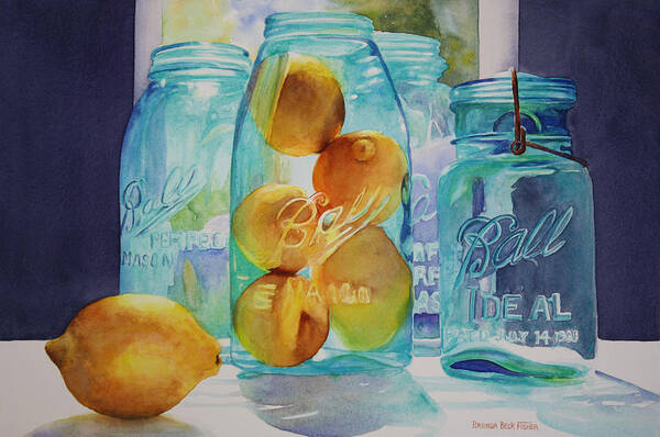 Ball Canning Jars Poster featuring the painting Sunshine in a Jar by Brenda Beck Fisher