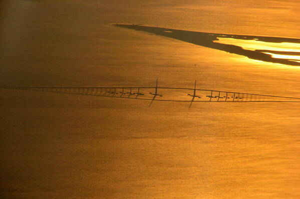 Air Poster featuring the photograph Sunshine Skyway Bridge at Sunset by T Guy Spencer