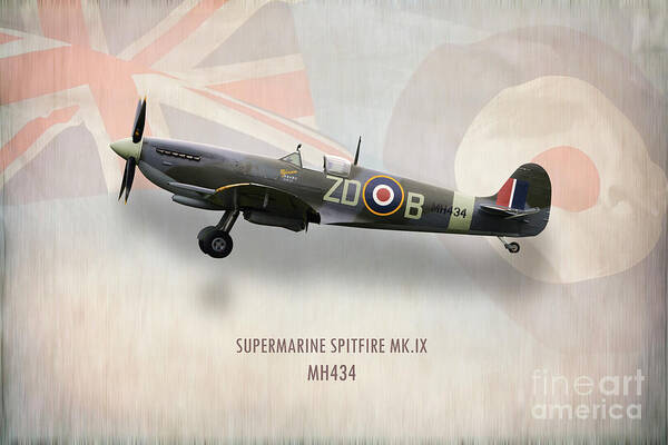 Supermarine Poster featuring the digital art Supermarine Spitfire Mk.IX MH434 by Airpower Art