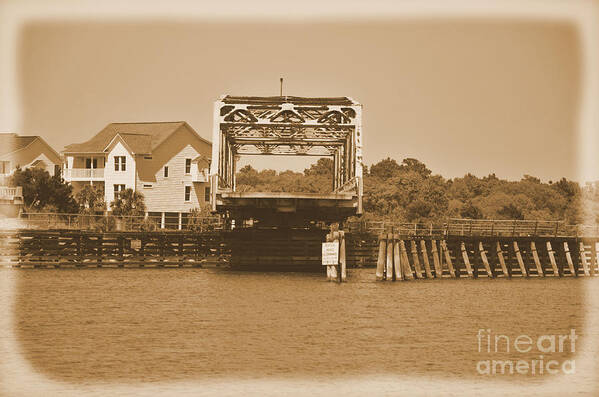 Sepia Poster featuring the photograph Surf City Vintage Swing Bridge In Sepia 1 by Bob Sample