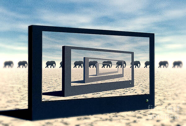 Surreal Poster featuring the digital art Surreal Elephant Desert Scene by Phil Perkins
