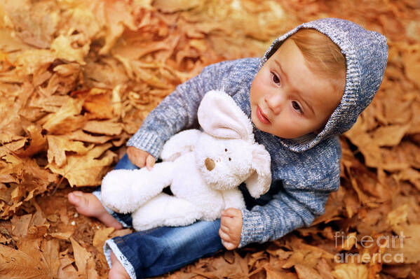 Autumn Poster featuring the photograph Sweet baby in the autumn park by Anna Om