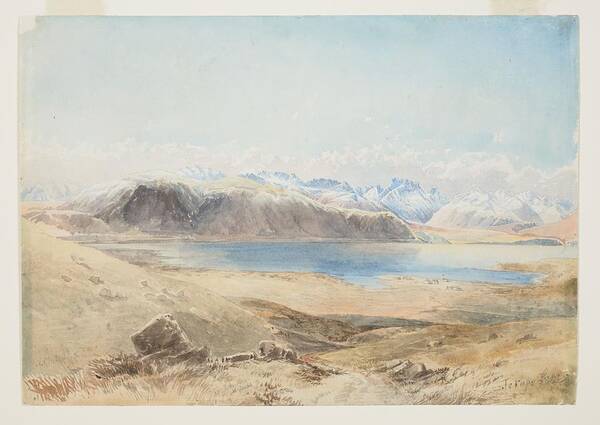Tekapo Lake. Poster featuring the painting Tekapo Lake., 1866, by Nicholas Chevalier. by Celestial Images