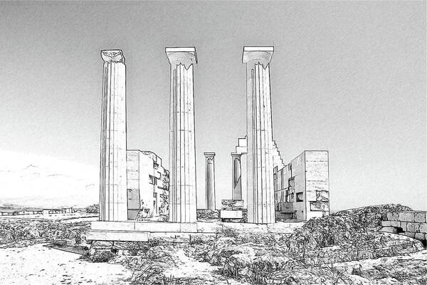 Landscape Poster featuring the drawing Temple Athena Greece - DWP884128 by Dean Wittle