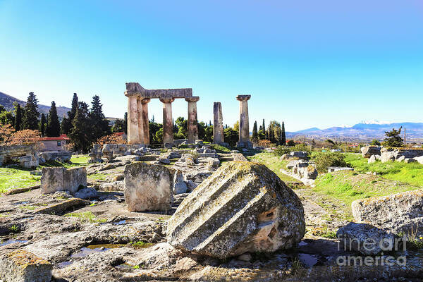 Fallen Column Poster featuring the photograph Temple of Apollo in Ancient Corinth by Susan Vineyard