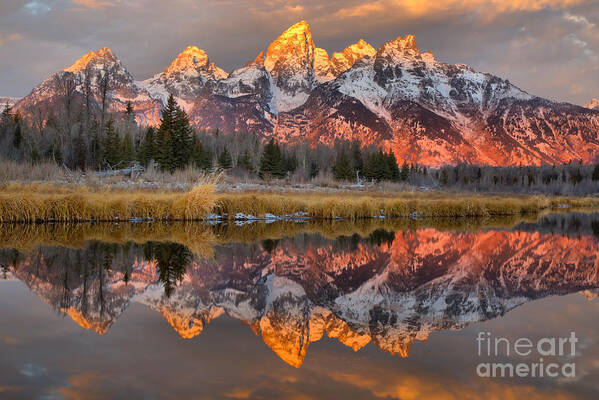 Teton Poster featuring the photograph Teton Mountains Sunrise Rainbow by Adam Jewell