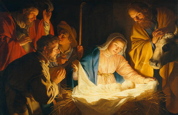 Nativity Poster featuring the painting The Adoration of the Shepherds by Gerrit van Honthorst