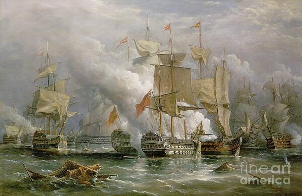 Royal Navy; Coast Of Portugal; Knighted; British Fleet Poster featuring the painting The Battle of Cape St Vincent by Richard Bridges Beechey