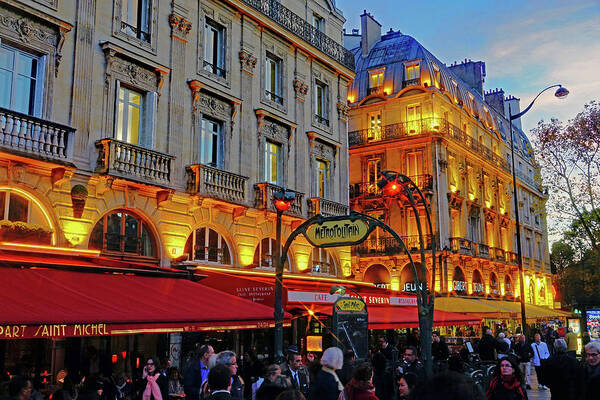 Paris Poster featuring the photograph The Boulevard Saint Michel At Dusk In Paris, France by Rick Rosenshein