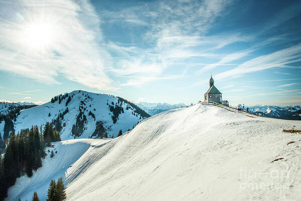 Wallberg Poster featuring the photograph The chapel in the alps by Hannes Cmarits