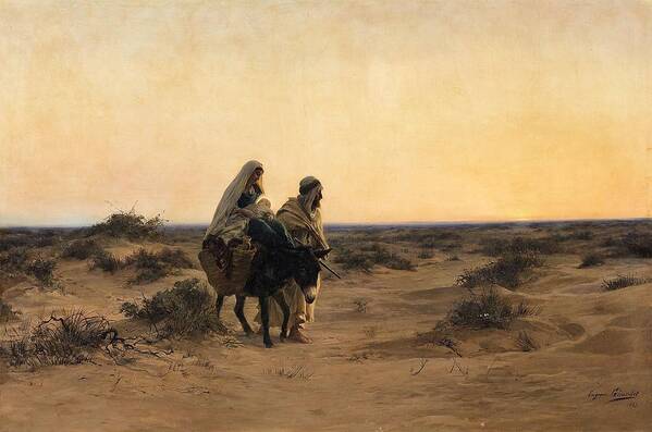 Eugne Girardet Poster featuring the painting The Flight into Egypt by Eugene Girardet
