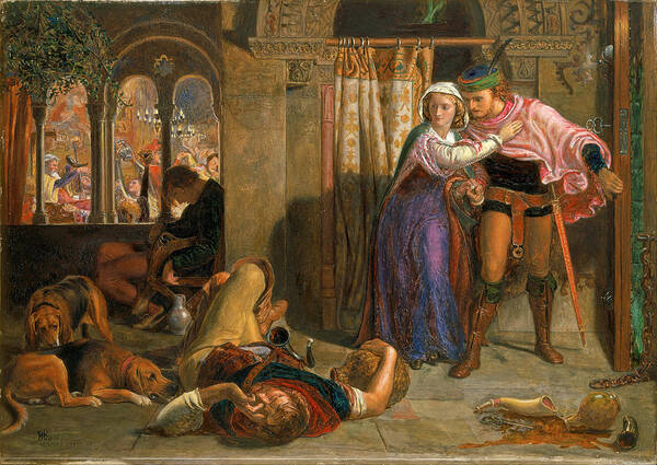 William Holman Hunt Poster featuring the painting The flight of Madeline and Porphyro during the drunkenness attending the revelry by William Holman Hunt