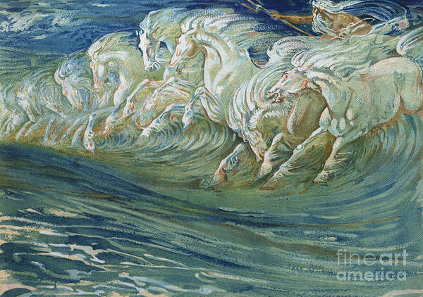 Neptune Poster featuring the painting The Horses of Neptune by Walter Crane