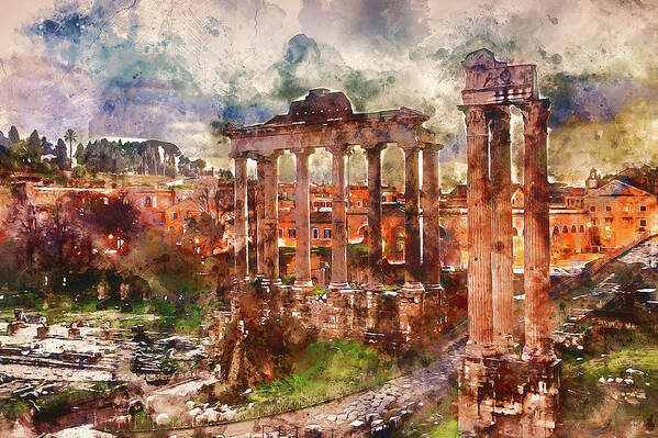 Rome Imperial Fora Poster featuring the painting The Imperial Fora, Rome - 13 by AM FineArtPrints