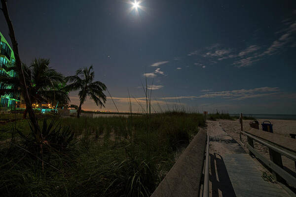Fort Poster featuring the photograph The moonit path to Fort Myers Beach Fort Myers Florida by Toby McGuire
