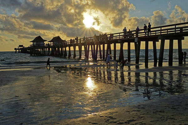 Naples Poster featuring the photograph Naples pier at sunset Naples Florida Ripples #1 by Toby McGuire