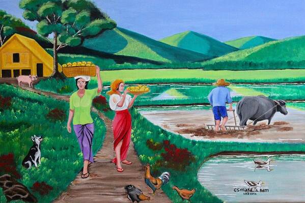 All Products Poster featuring the painting Other Side Of One Beautiful Morning In The Farm by Lorna Maza