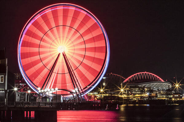 Seattle Poster featuring the photograph The Red Seattle Great Wheel by Matt McDonald