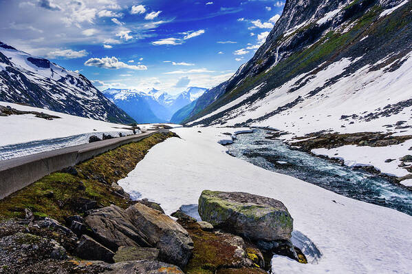 Europe Poster featuring the photograph The road and the stream by Dmytro Korol