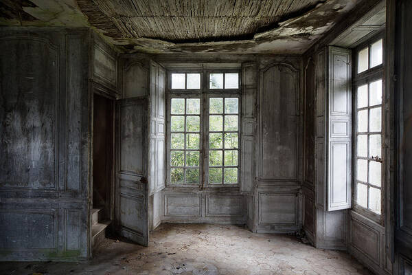 Ghost Town Poster featuring the photograph The secret stairs to heaven - abandoned building by Dirk Ercken