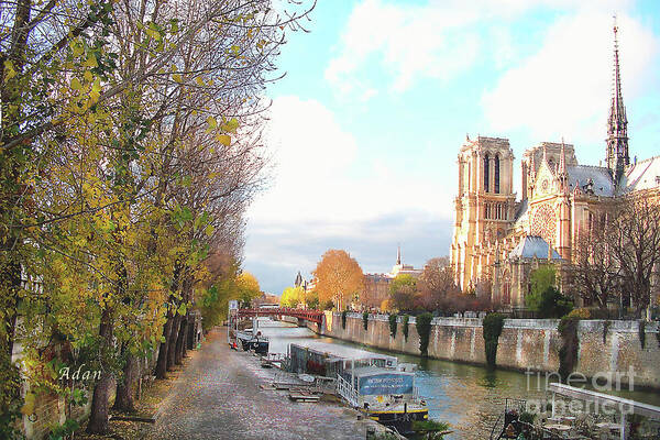 Notre Dame Poster featuring the photograph The Seine and Quay Beside Notre Dame, Autumn by Felipe Adan Lerma