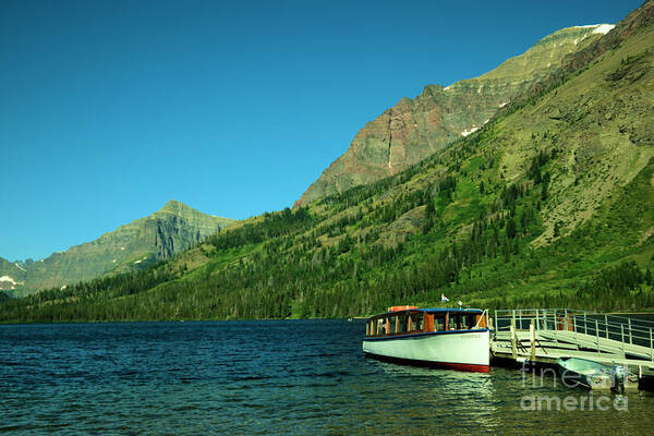 Boat Poster featuring the photograph The Senopah Two Medicine Lake Glacier National park by Jeff Swan