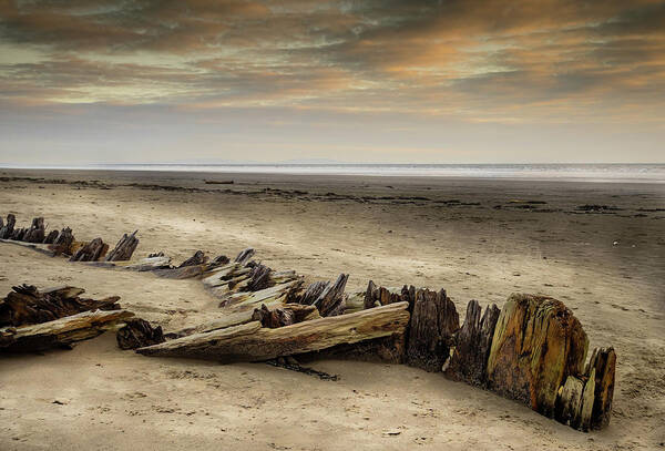 Wood Poster featuring the photograph The Shipwreck on Pendine Sands, Wales. by Colin Allen