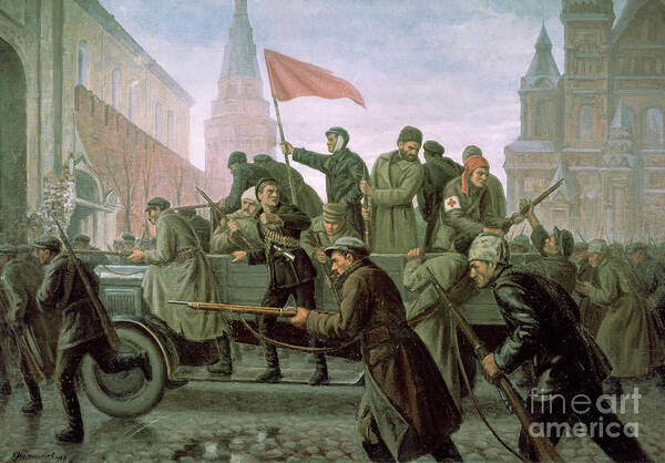 Russian Revolution Poster featuring the painting The Taking of the Moscow Kremlin in 1917 by Konstantin Ivanovich Maximov