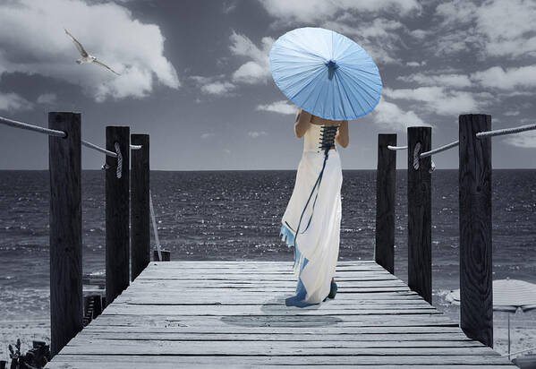 Woman Poster featuring the photograph The Turquoise Parasol by Amanda Elwell