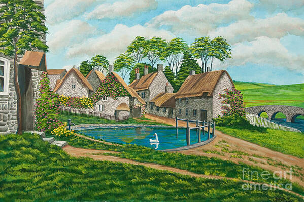 English Painting Poster featuring the painting The Village Pond in Wroxton by Charlotte Blanchard