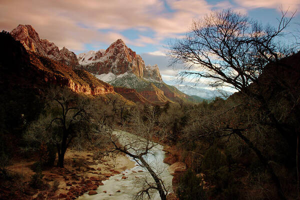 Zion Poster featuring the photograph The Watchman at Sunset by Daniel Woodrum