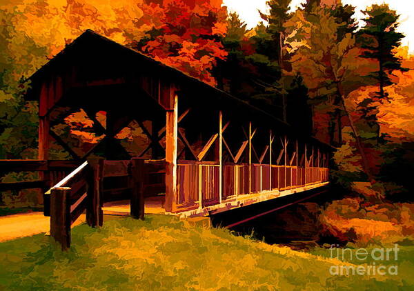 Thomas L Kelley Covered Bridge Allegany State Park Molten Gold Effect Poster featuring the photograph Thomas L Kelley Covered Bridge Allegany State Park Molten Gold Effect by Rose Santuci-Sofranko