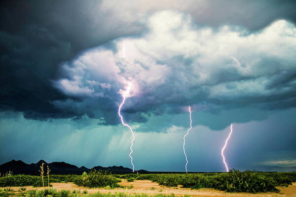 Lightening Poster featuring the photograph Three Strikes by Mike Stephens